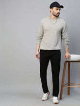 Genips Men's Black Cotton Stretch Caribbean Slim Fit Solid Trousers